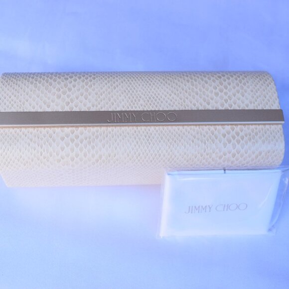 Jimmy Choo Sunglasses Case,Snake-Texture Leather Magnetic,Gold Trim,White Cloth - Picture 1 of 13